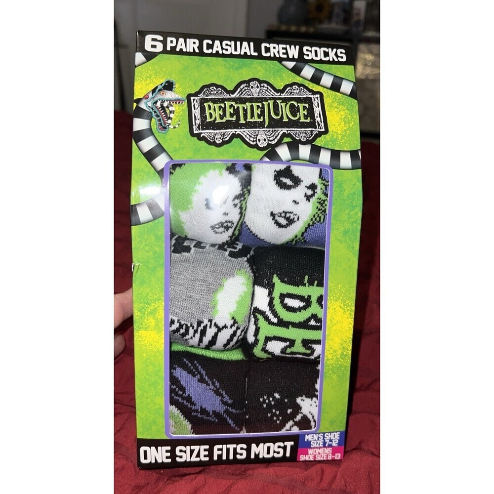 Beetlejuice 6 Pair Crew Socks Horror Movie Halloween Unisex Beetlejuice